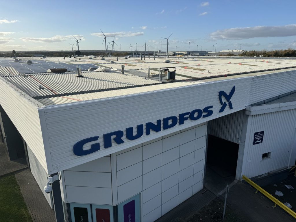 Industrial signage for Grundfos installed by Screentech North East